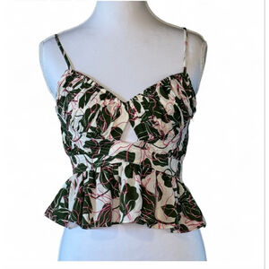 Parker Floral Peplum Cami Top Women’s Size 0 Green Pink Adjustable Straps NWT